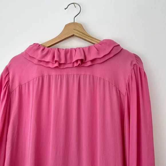 Etro Pink 100% Silk Ruffled Neckline Oversized Button Up Tie Blouse UK L - Picture 11 of 15